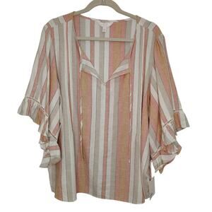 New LC Lauren Conrad Womens XXL Top Plus Size Striped Peasant Linen Ruffle Boho